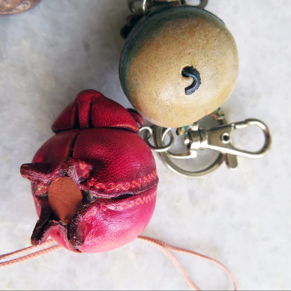 2 Genuine Leather Piglet Key Rings Teal Pink - Picture 4 of 5